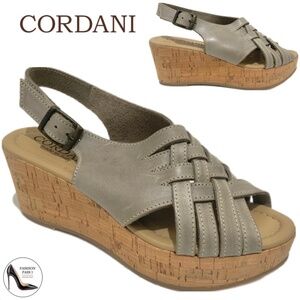 Cordani Dora Gray Tan Leather Cork Platform Wedge Heels Slingback Sandal Pump 37